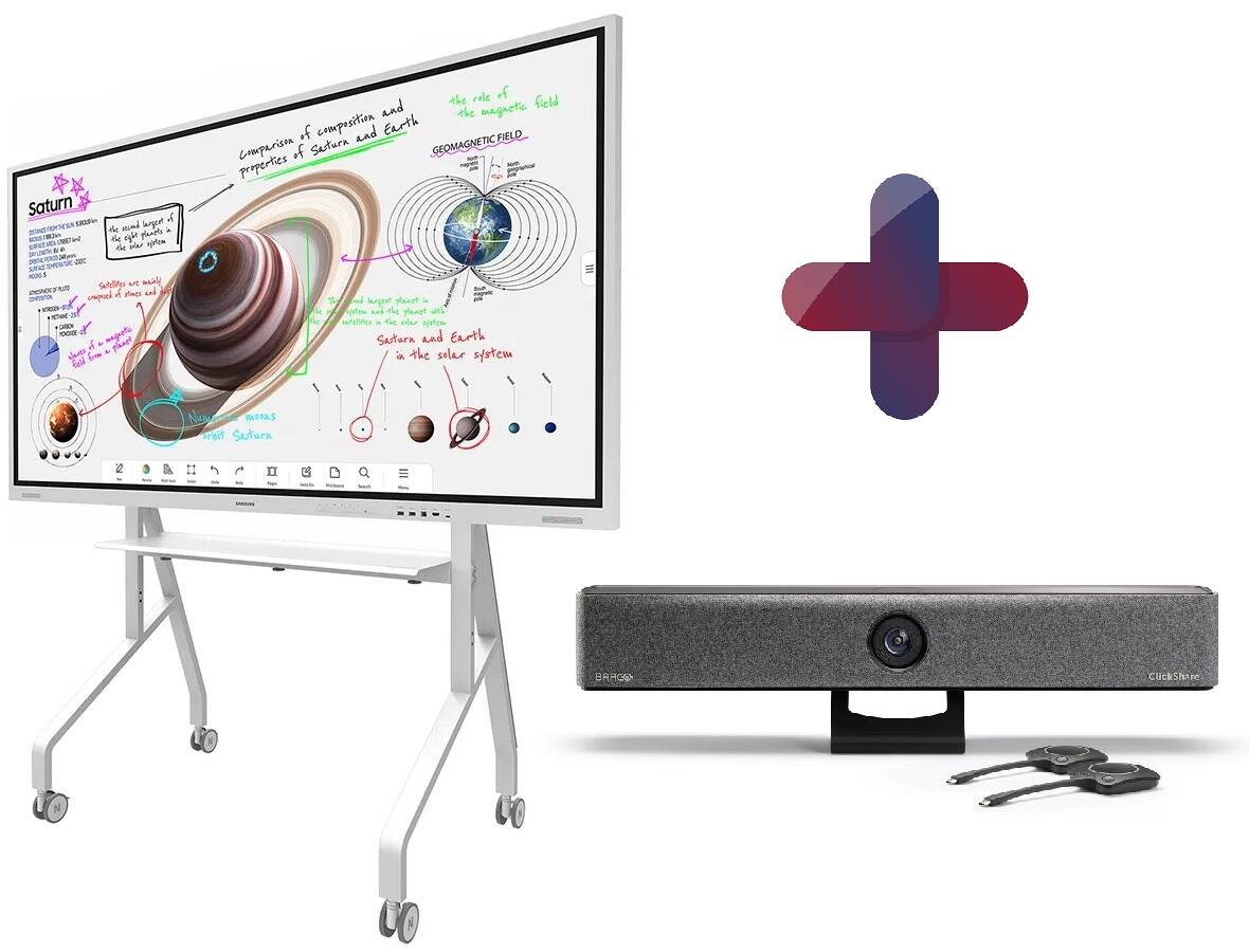 All-in-One Videokonferenzlösung Samsung Flip Pro WM75B, Neomounts FL50-525WH1, Barco Clickshare Bar Pro & Halterung All-in-One Videokonferenzlösung Samsung Flip Pro WM75B, Neomounts FL50-525WH1, Barco Clickshare Bar Pro & Halterung